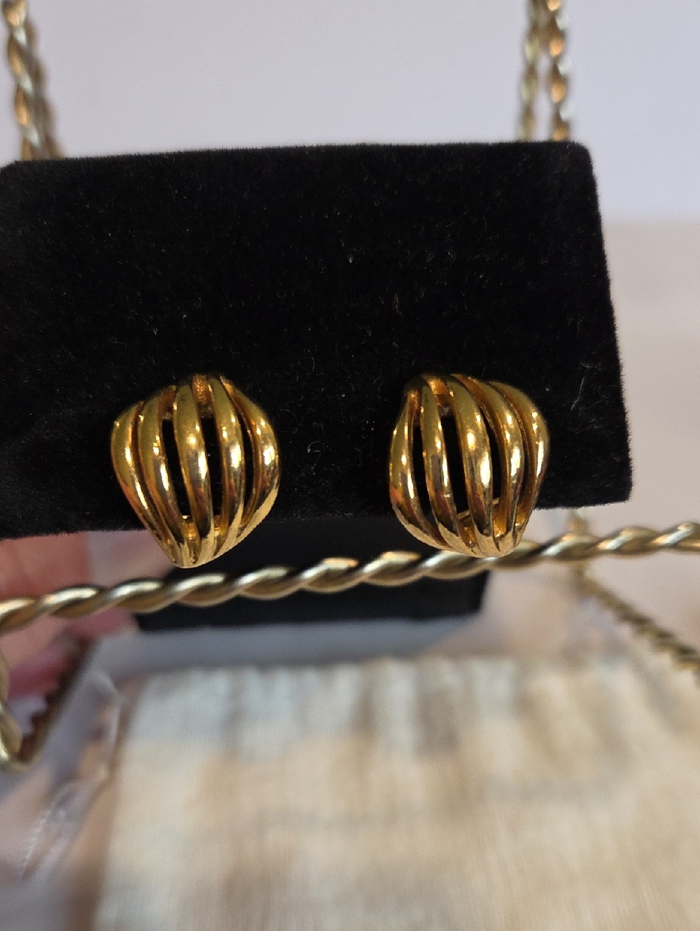Chrstian Dior Germany Gold Dome Ribbed Clip-On Earrings